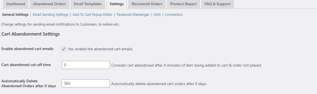 Opuštěný košík základní nastavení